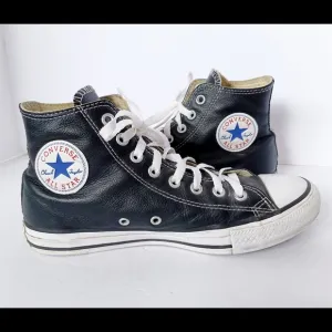🖤 Converse Black Leather High-Top Sneakers All Star Unisex 7 9 Chuck Taylor
