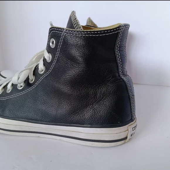 🖤 Converse Black Leather High-Top Sneakers All Star Unisex 7 9 Chuck Taylor