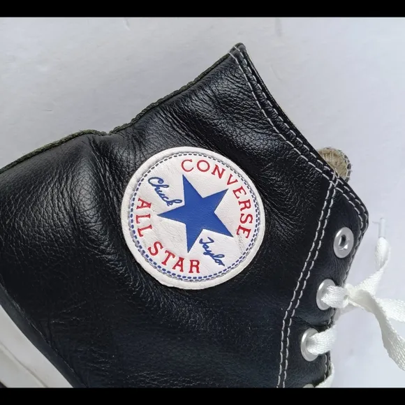 🖤 Converse Black Leather High-Top Sneakers All Star Unisex 7 9 Chuck Taylor