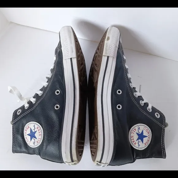 🖤 Converse Black Leather High-Top Sneakers All Star Unisex 7 9 Chuck Taylor