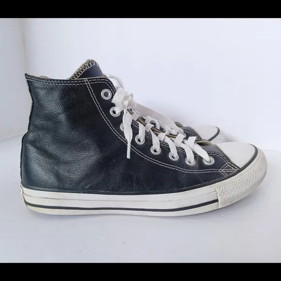 🖤 Converse Black Leather High-Top Sneakers All Star Unisex 7 9 Chuck Taylor