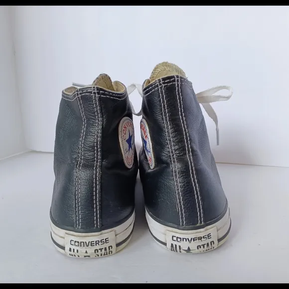 🖤 Converse Black Leather High-Top Sneakers All Star Unisex 7 9 Chuck Taylor