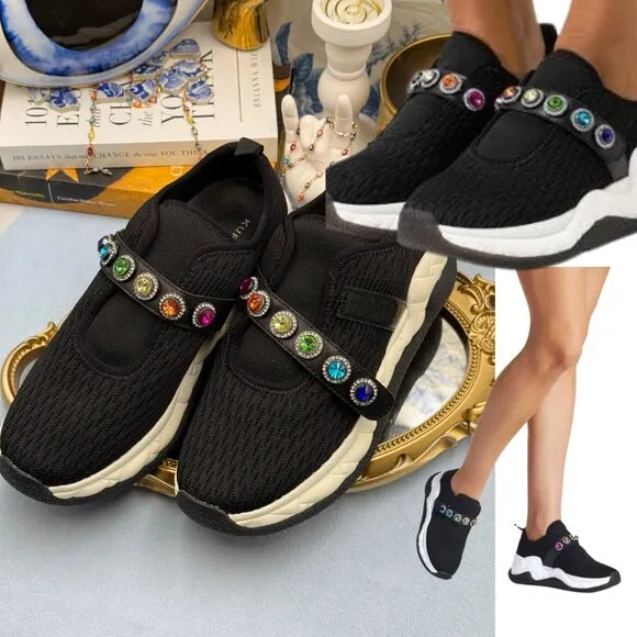 🆕 KURT GEIGER LONDON 🧿 NWOB London Knit Jewel Sneakers, Black Sz EU40 US 9
