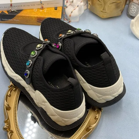 🆕 KURT GEIGER LONDON 🧿 NWOB London Knit Jewel Sneakers, Black Sz EU40 US 9