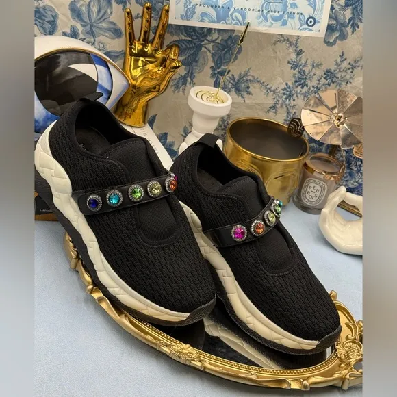 🆕 KURT GEIGER LONDON 🧿 NWOB London Knit Jewel Sneakers, Black Sz EU40 US 9