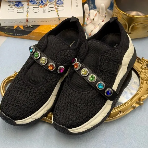 🆕 KURT GEIGER LONDON 🧿 NWOB London Knit Jewel Sneakers, Black Sz EU40 US 9
