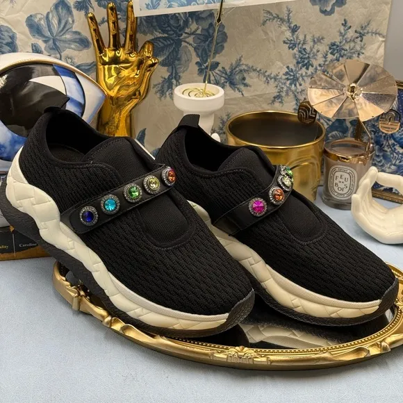 🆕 KURT GEIGER LONDON 🧿 NWOB London Knit Jewel Sneakers, Black Sz EU40 US 9