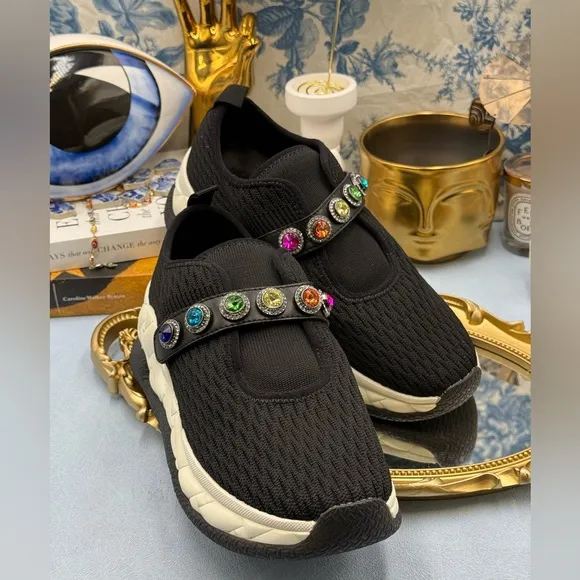 🆕 KURT GEIGER LONDON 🧿 NWOB London Knit Jewel Sneakers, Black Sz EU40 US 9
