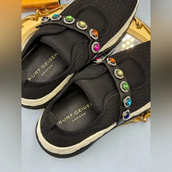 🆕 KURT GEIGER LONDON 🧿 NWOB London Knit Jewel Sneakers, Black Sz EU40 US 9