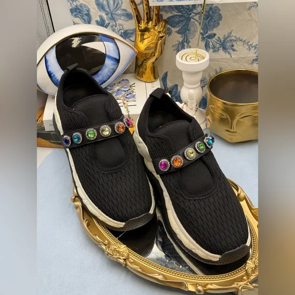 🆕 KURT GEIGER LONDON 🧿 NWOB London Knit Jewel Sneakers, Black Sz EU40 US 9