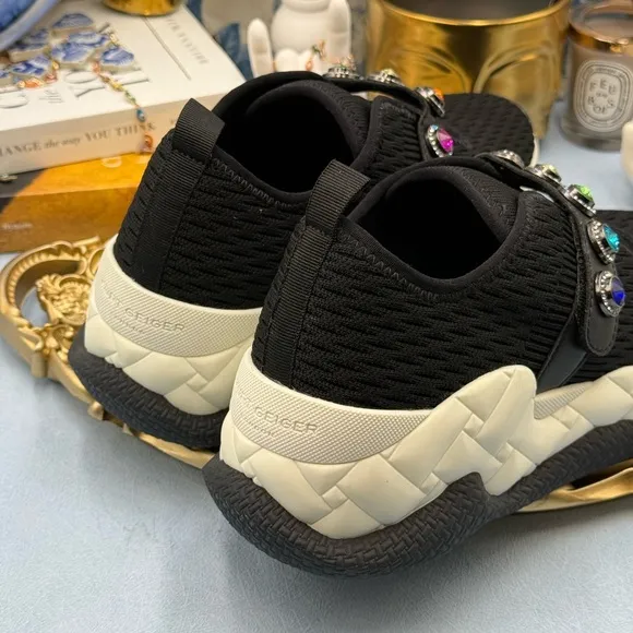 🆕 KURT GEIGER LONDON 🧿 NWOB London Knit Jewel Sneakers, Black Sz EU40 US 9