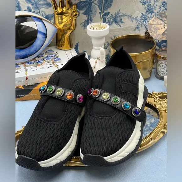🆕 KURT GEIGER LONDON 🧿 NWOB London Knit Jewel Sneakers, Black Sz EU40 US 9