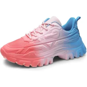 ✨ Women Red Chunky Fashion Sneakers Platform Bold Lace-Up Comfortable Sneakers
