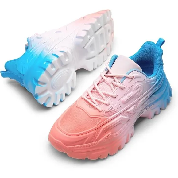✨ Women Red Chunky Fashion Sneakers Platform Bold Lace-Up Comfortable Sneakers