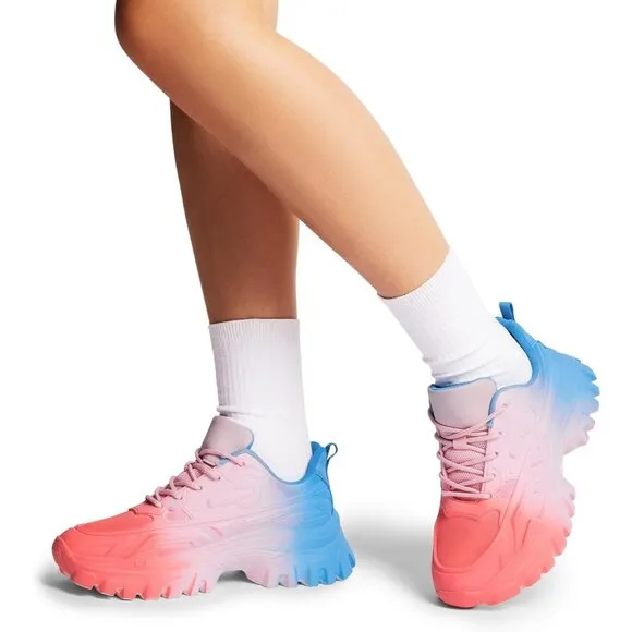 ✨ Women Red Chunky Fashion Sneakers Platform Bold Lace-Up Comfortable Sneakers