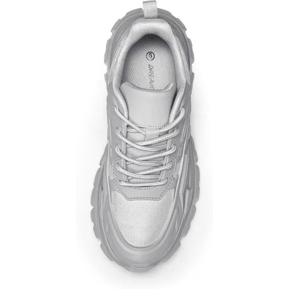 ✨ Women White Chunky Fashion Sneakers Platform Bold Lace-Up Comfortable Sneakers