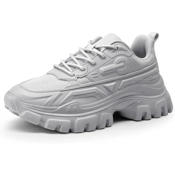 ✨ Women White Chunky Fashion Sneakers Platform Bold Lace-Up Comfortable Sneakers