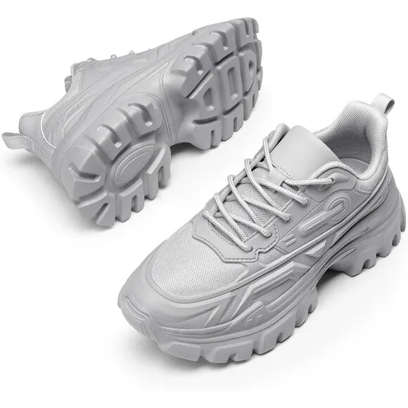 ✨ Women White Chunky Fashion Sneakers Platform Bold Lace-Up Comfortable Sneakers