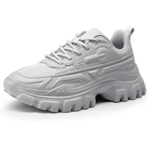 ✨ Women White Chunky Fashion Sneakers Platform Bold Lace-Up Comfortable Sneakers