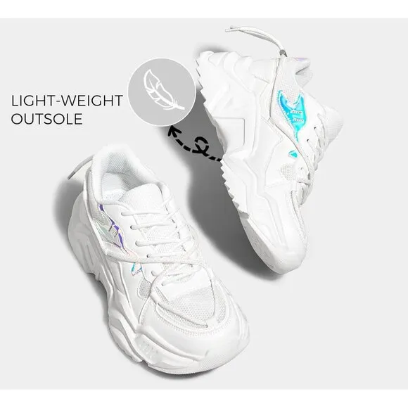 ✨ Women's White Fashion Sneakers Retro Stylish Cute Chunky Dad Walking Shoes