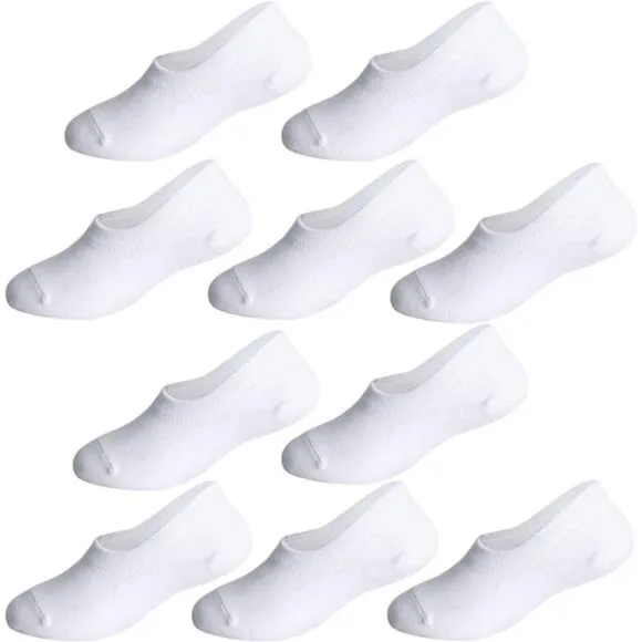 10 Pack Summer No Show Liner Cotton Socks, White