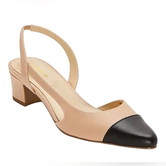 170. Elegant Beige and Black Women's Slingback Heels