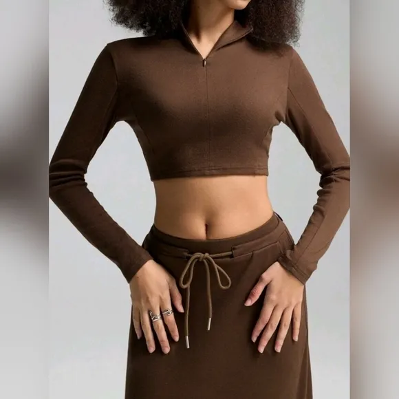 2 pcs Comfy Crop Top   Long Skirt Set - Valentine's Day
