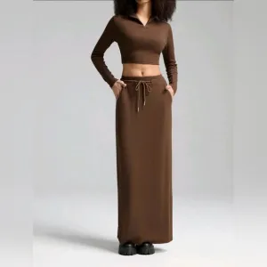 2 pcs Comfy Crop Top   Long Skirt Set - Valentine's Day