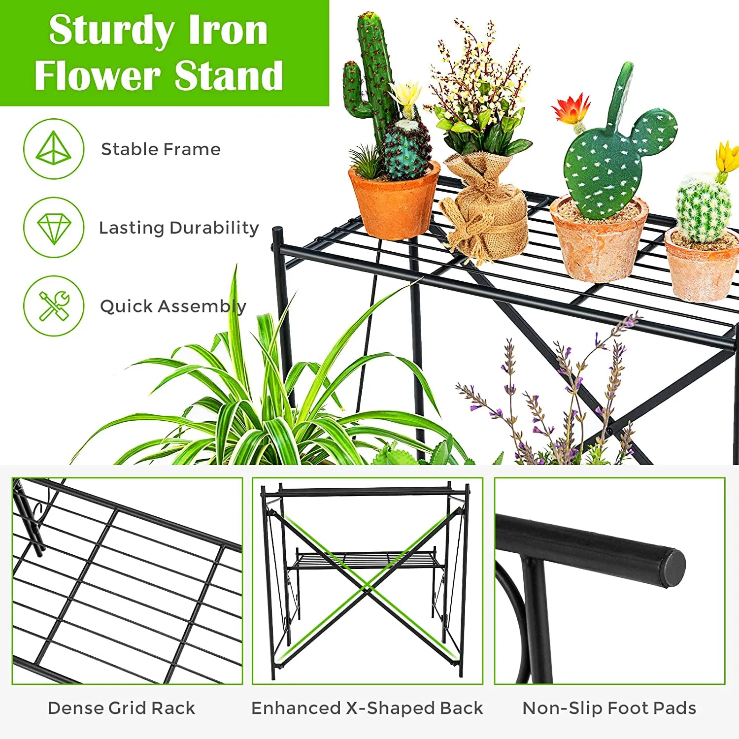 24 in. Tall Outdoor Black Metal Plant Stand (2-Tiered)
