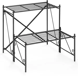 24 in. Tall Outdoor Black Metal Plant Stand (2-Tiered)
