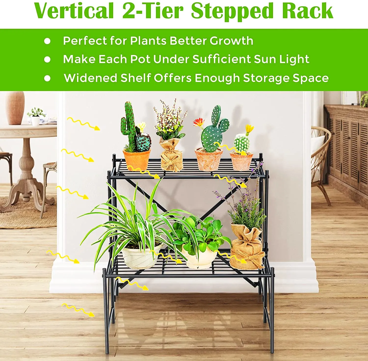 24 in. Tall Outdoor Black Metal Plant Stand (2-Tiered)