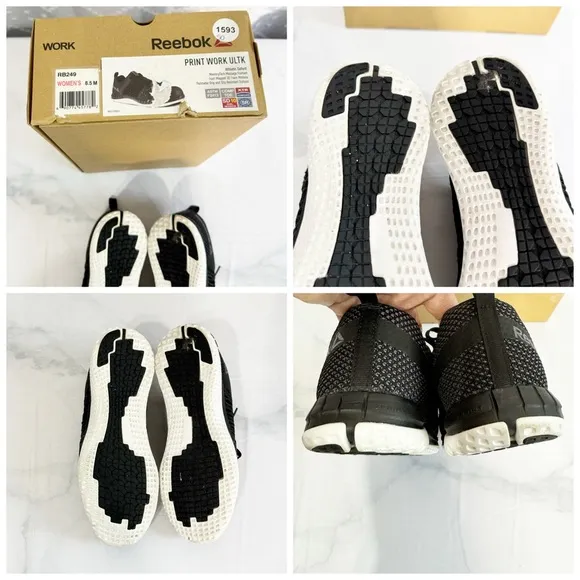 533. Reebok Womens Print Work Ultk Black Safety Shoes Size 8.5 M (RB249)