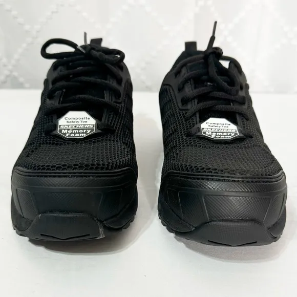 537. Sketchers Womens 9.5 Work Utility Composite Toe Memory Foam Black Shoes