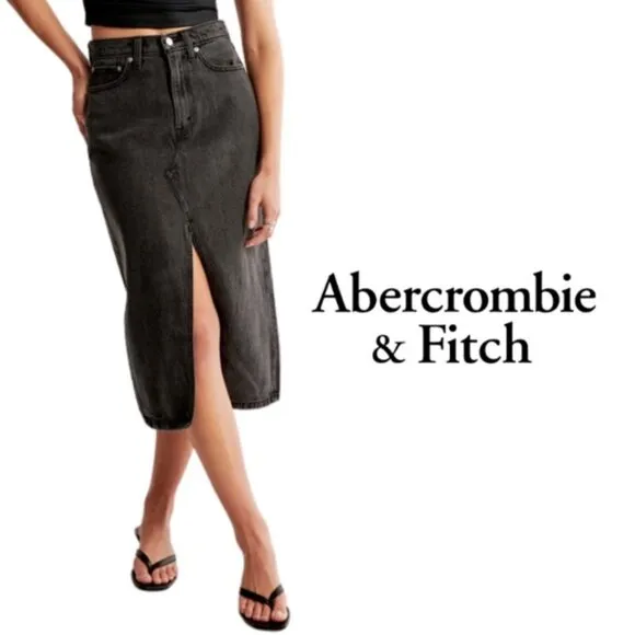 Abercrombie &amp; Fitch NWT High Rise Denim Midi Skirt - Black - Size 27/4