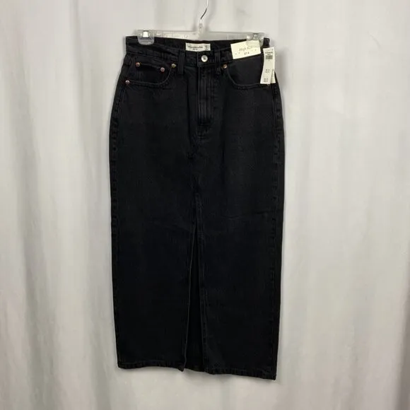 Abercrombie &amp; Fitch NWT High Rise Denim Midi Skirt - Black - Size 27/4