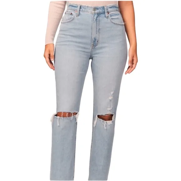 Abercrombie‎ Womens Size 28/6R The Ankle Straight Ultra High Rise Jeans Distress