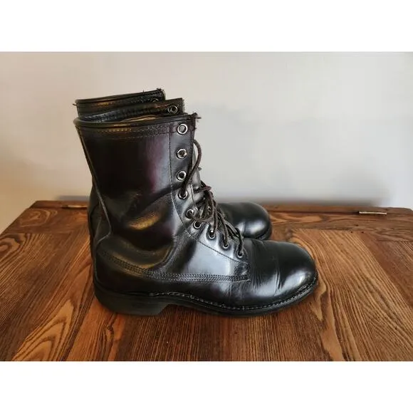 Addison Shoe Company Black Leather Women Combat Boots 1979 Sz 5 Vintage