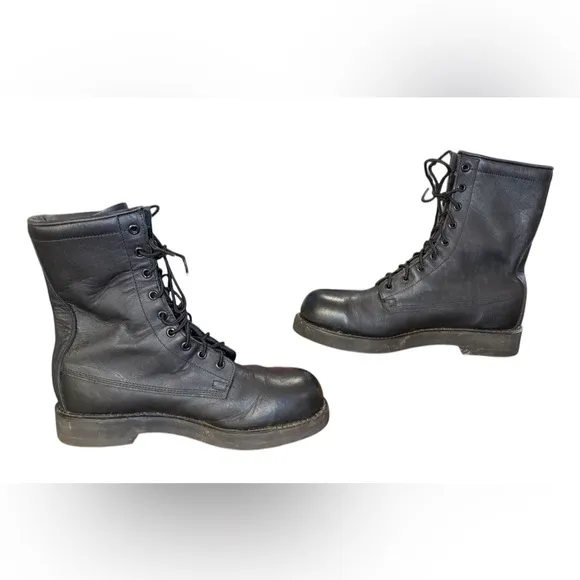Addison Shoe Company Vintage Black Leather Steel Toe Boots Men’s Size 8.5