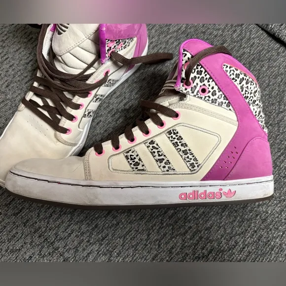 Adidas Adi High Ext Athletic Leather Sneakers Womens Size 10.5 Fushia/Leopard