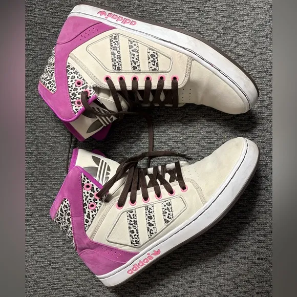 Adidas Adi High Ext Athletic Leather Sneakers Womens Size 10.5 Fushia/Leopard