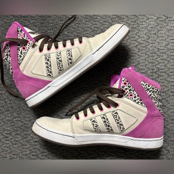 Adidas Adi High Ext Athletic Leather Sneakers Womens Size 10.5 Fushia/Leopard