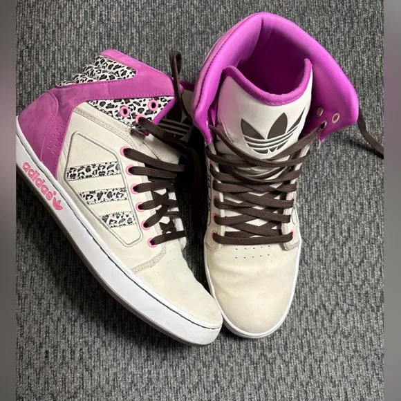 Adidas Adi High Ext Athletic Leather Sneakers Womens Size 10.5 Fushia/Leopard