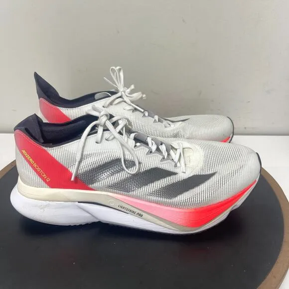 Adidas Adizero Boston 12 Men 8.5 Running Shoes White Red Lightstrike Pro Aurora