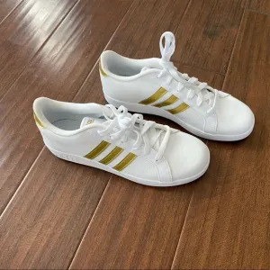 Adidas Baseline Cloud White Gold Metallic Shoe US Mens 6.5 Womens 8