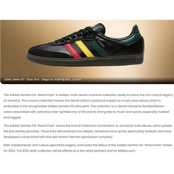ADIDAS Black Samba Sneakers RASTA PACK Leather Suede Men Size 7.5 Gazelle Style