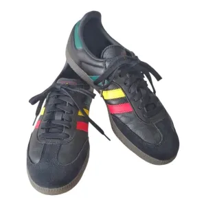 ADIDAS Black Samba Sneakers RASTA PACK Leather Suede Men Size 7.5 Gazelle Style