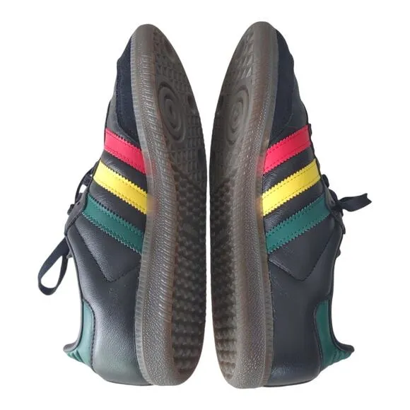 ADIDAS Black Samba Sneakers RASTA PACK Leather Suede Men Size 7.5 Gazelle Style