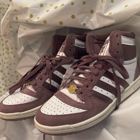 Adidas Blush Pink and White High-Top (Top Ten RB) Sneakers