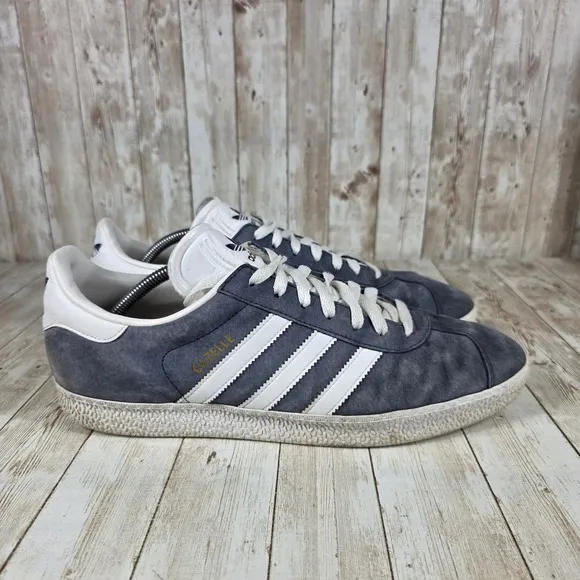 Adidas Gazelle Casual Suede Sneakers Blue White Stripes Mens Size 12