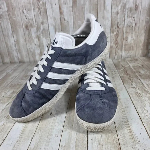 Adidas Gazelle Casual Suede Sneakers Blue White Stripes Mens Size 12